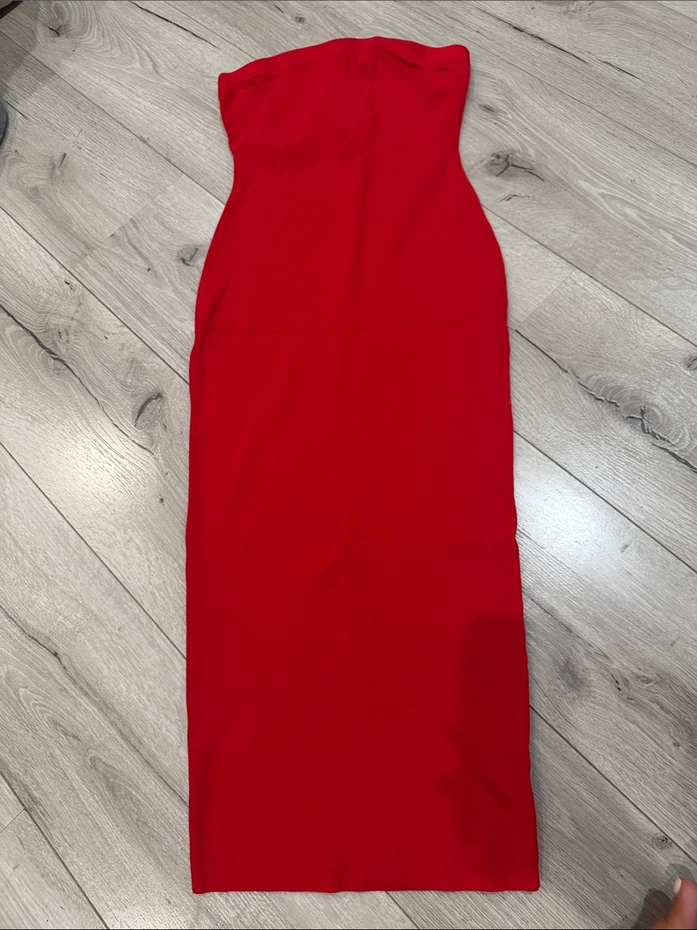 Strapless Red Bodycon Midi Dress